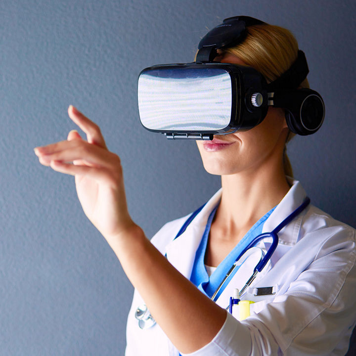 Woman using virtual digital glasses