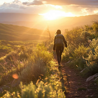 Mulher a andar por um campo