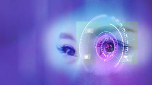 Future woman with cyber technology eye panel concept