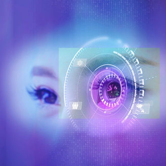 Future woman with cyber technology eye panel concept