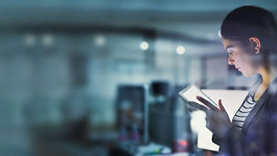 Woman working on tablet