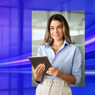 Women Holding A Tab Smiling