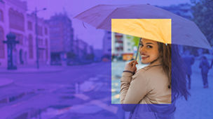 Yellow umbrella girl staring