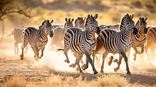 Zebras running in a field