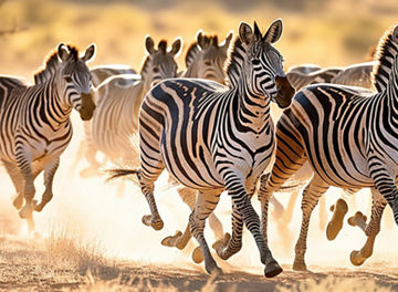 Zebras running in a field