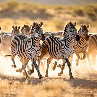 Zebras running in a field